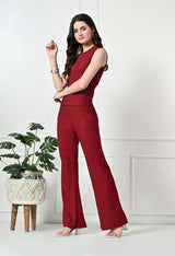 Women Maroon Solid Top and-Hot Pants Co-ords Set