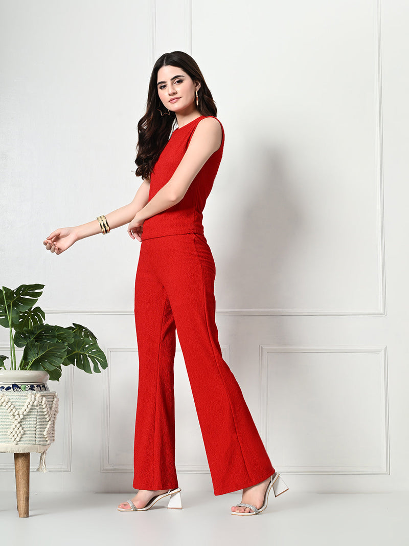 Women Red Solid Top and-Hot Pants Co-ords Set