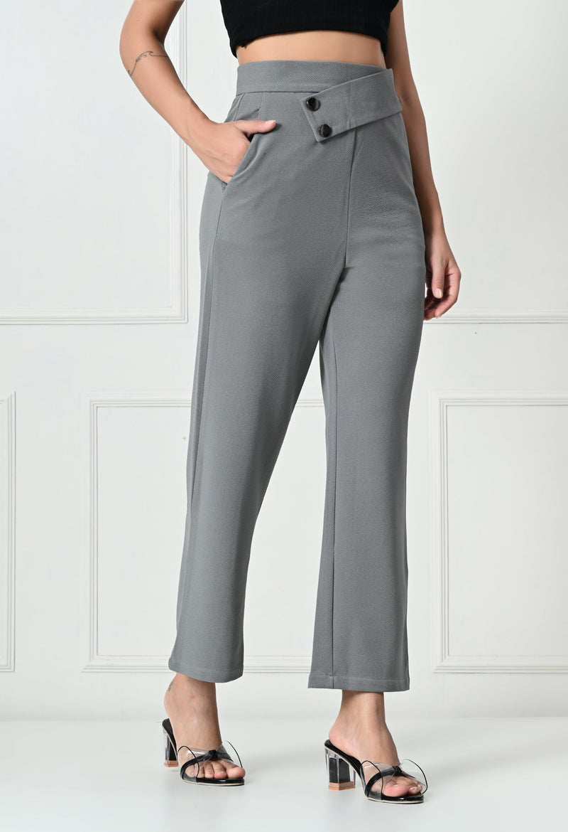 Comfy Elegant Women Grey Melange Trousers