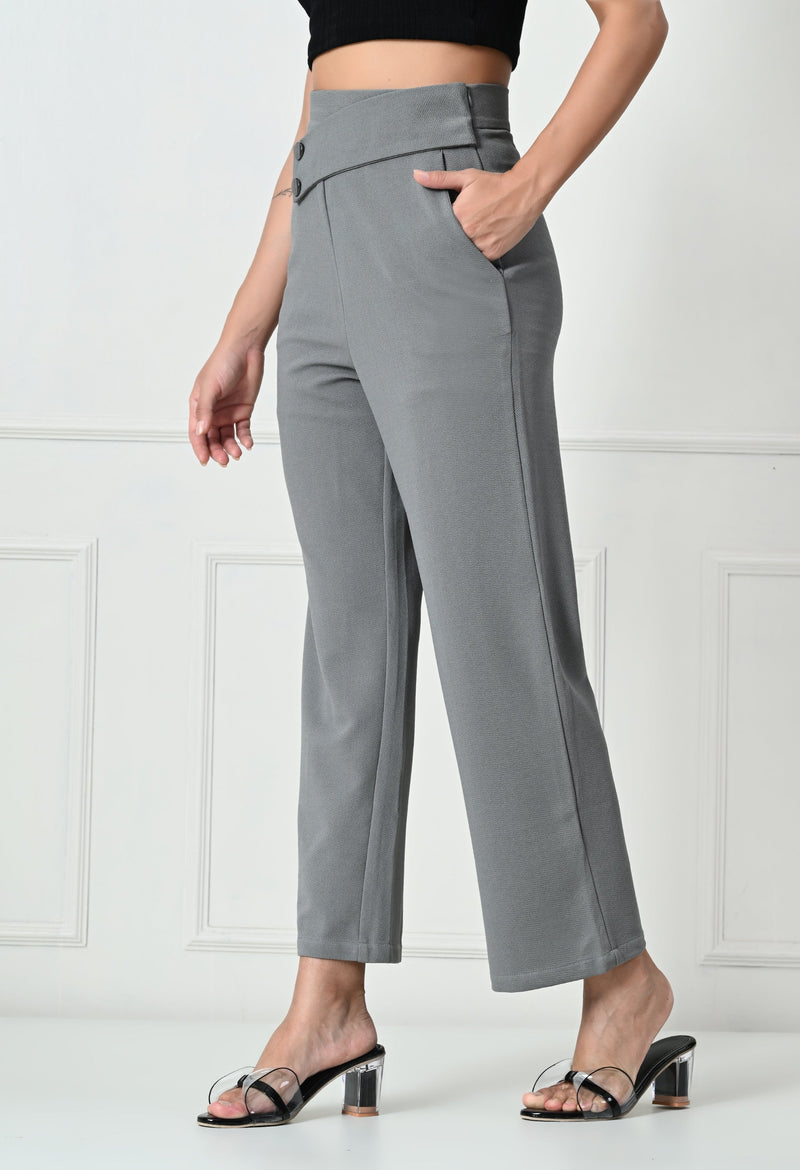 Comfy Elegant Women Grey Melange Trousers