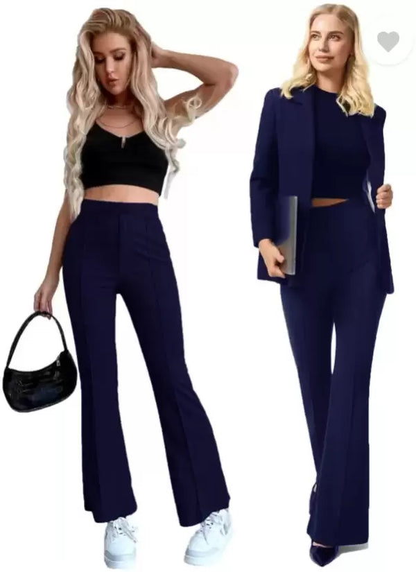 Women’s Flared Cotton Blend Trousers Pants for Casual and Semi-Formal Wear