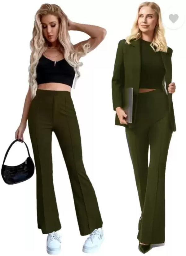 Women’s Flared Cotton Blend Trousers Pants for Casual and Semi-Formal Wear