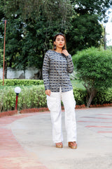 Buy Gray & Navy 100% Cotton Satin Full Sleeve Top Online for Women at Senorita Fashions