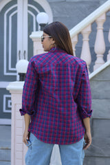 Senorita Pink Indigo Denim Checks  100% Cotton Checks Shirt , Full sleeve