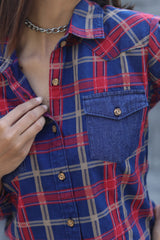 Senorita Red Indigo Denim Checks  100% Cotton Checks Shirt , Full sleeve