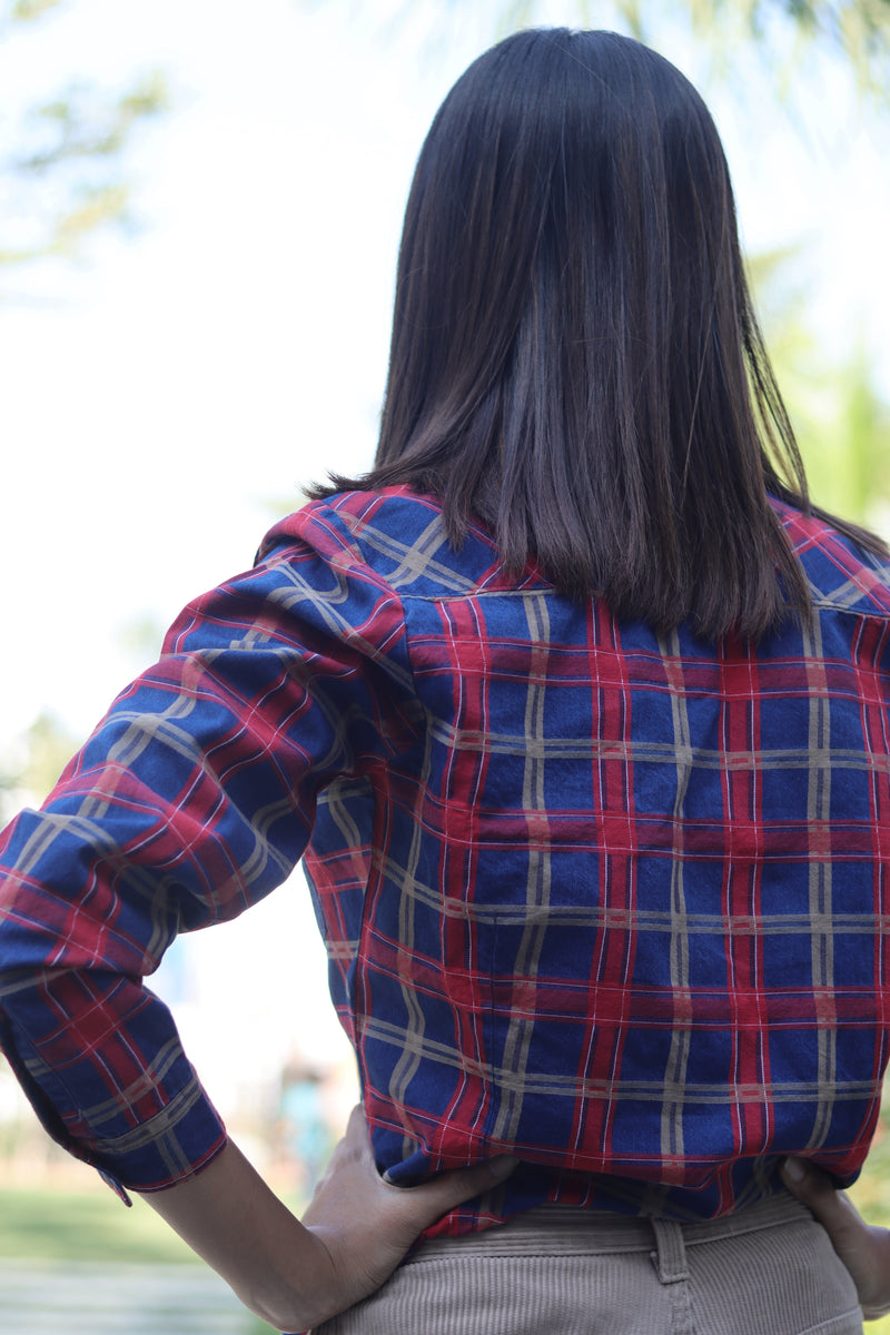 Senorita Red Indigo Denim Checks  100% Cotton Checks Shirt , Full sleeve