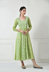 The Women's Embroidered Full Sleeve Round Neck Kurta and Pant with Dupatta Anarkali Set