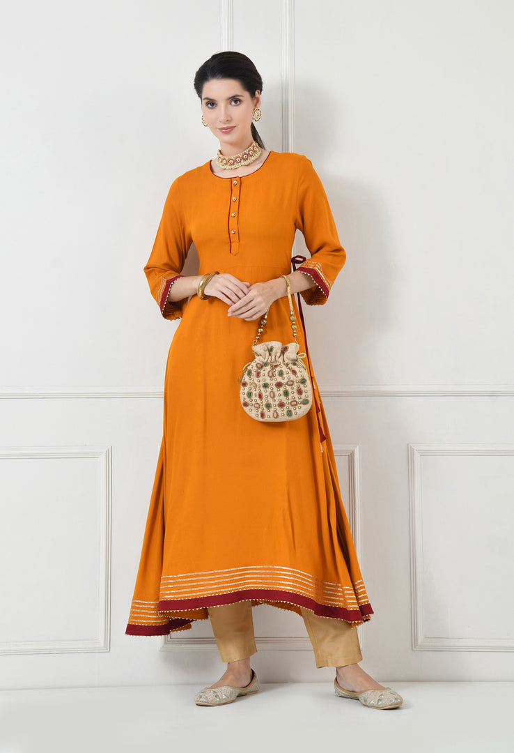 The Women's Embroidered Full Sleeve Round Neck Kurta and Pant with Dupatta Anarkali Set