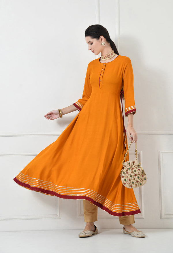 The Women's Embroidered Full Sleeve Round Neck Kurta and Pant with Dupatta Anarkali Set