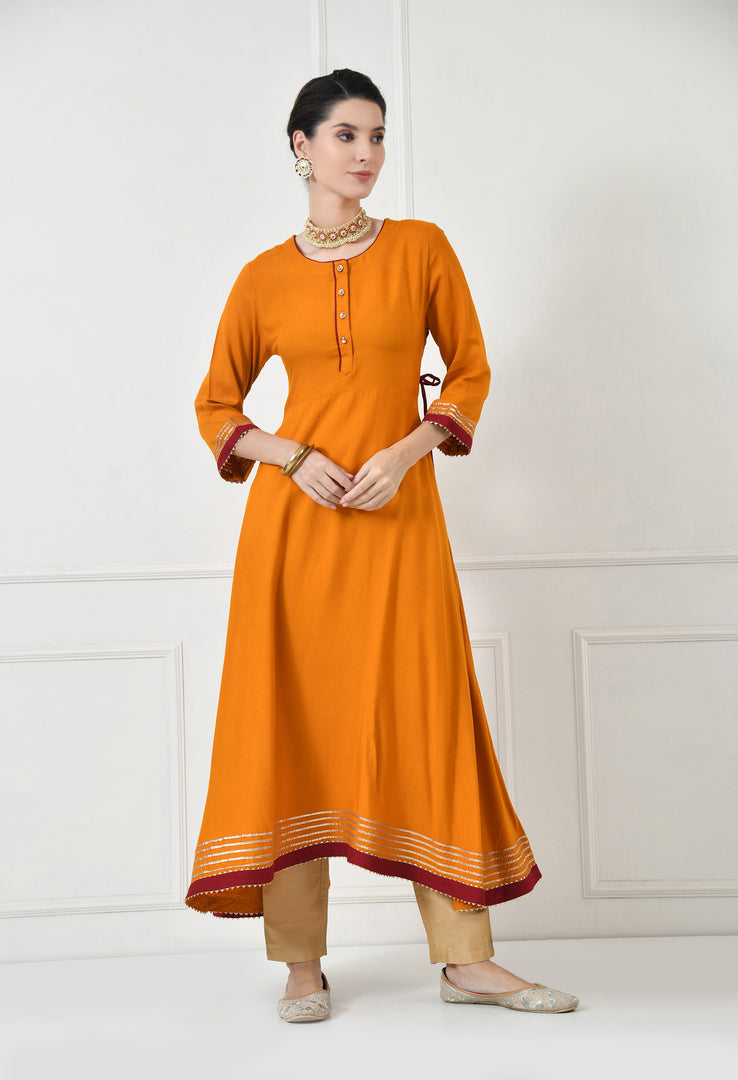 The Women's Embroidered Full Sleeve Round Neck Kurta and Pant with Dupatta Anarkali Set