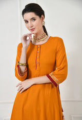 The Women's Embroidered Full Sleeve Round Neck Kurta and Pant with Dupatta Anarkali Set