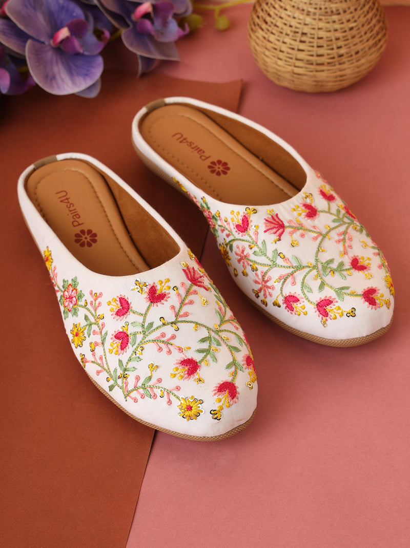 Pairs4U White Canvas Upper Flats with Embroidered For Womens