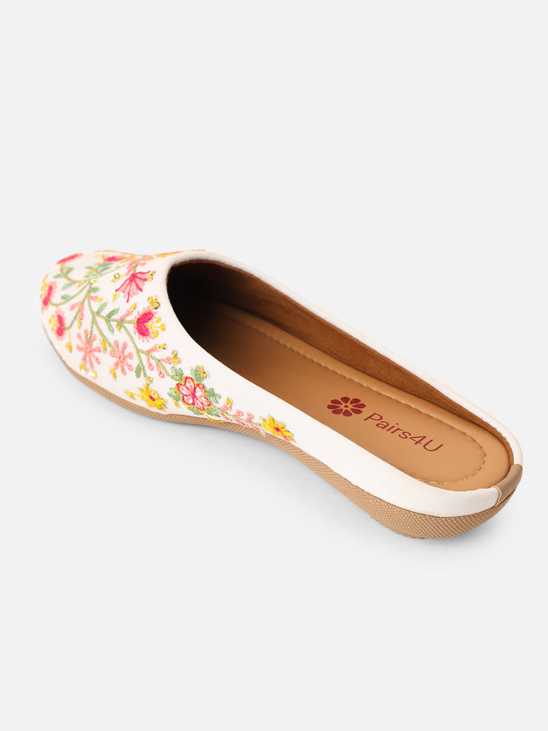 Pairs4U White Canvas Upper Flats with Embroidered For Womens