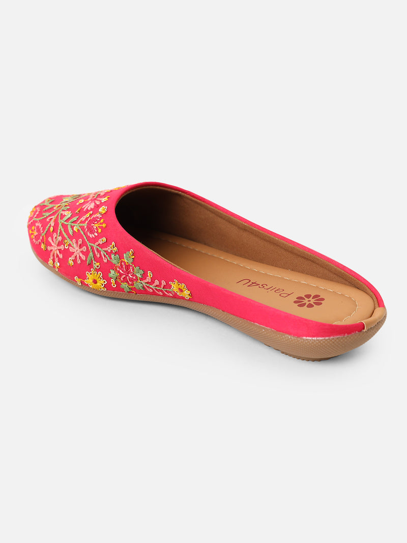 Pairs4U Pink Canvas upper Flats with Embroidered For Womens