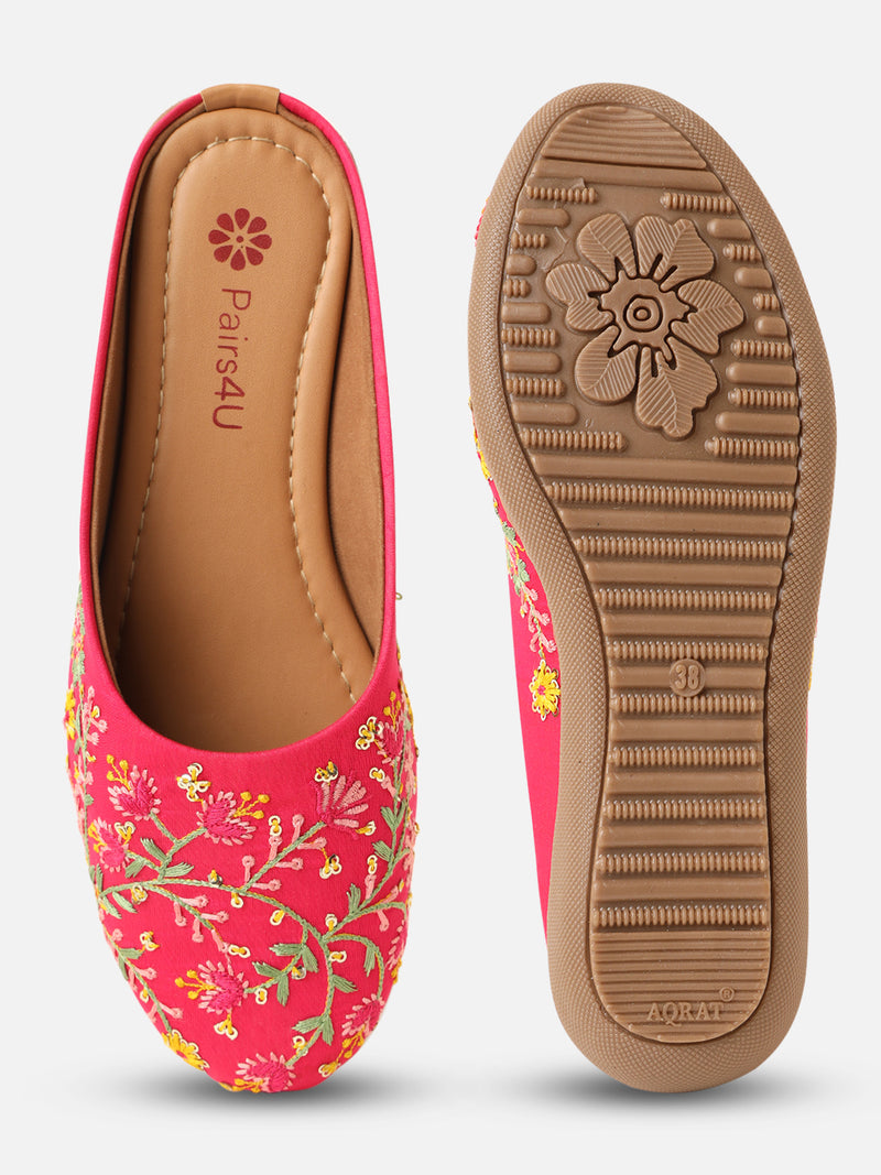 Pairs4U Pink Canvas upper Flats with Embroidered For Womens