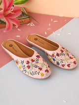 Pairs4U Light Pink Canvas Upper Flats with Embroidered For Womens