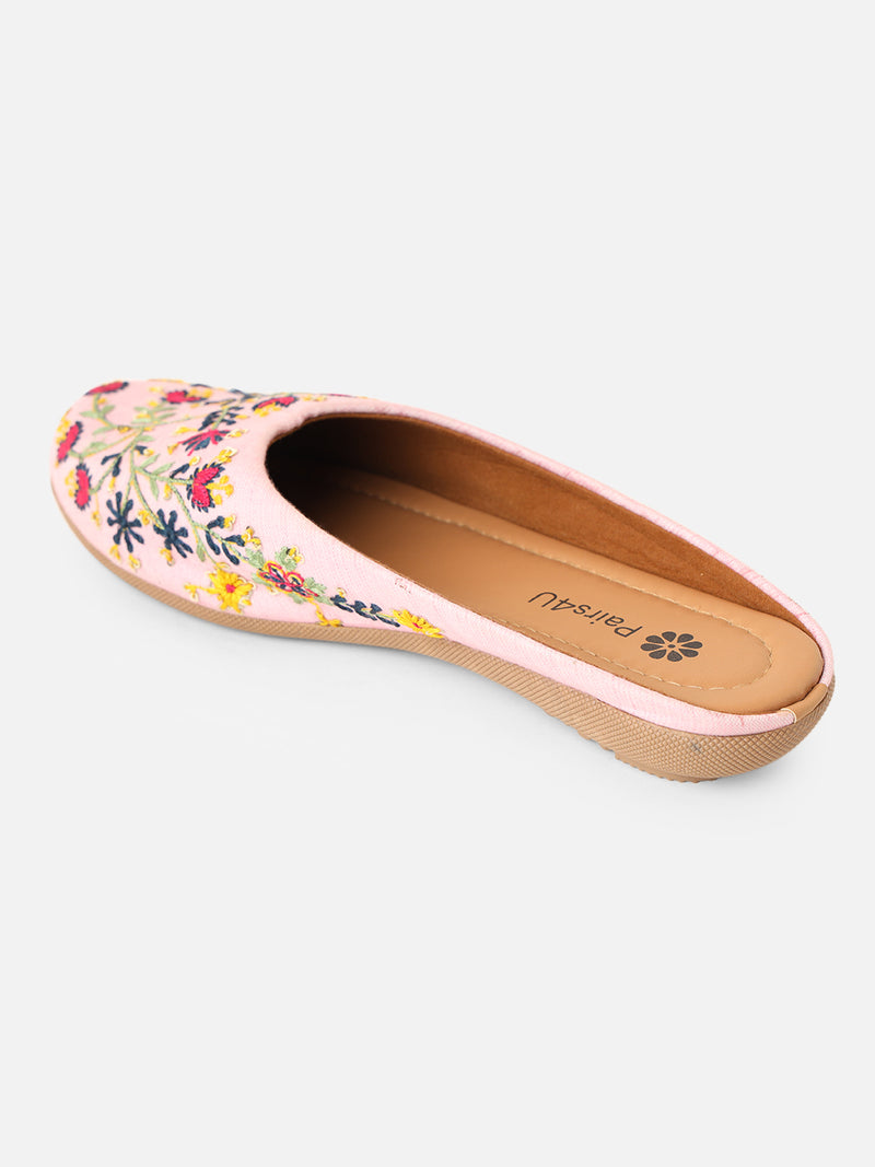 Pairs4U Light Pink Canvas Upper Flats with Embroidered For Womens