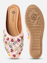 Pairs4U Light Pink Canvas Upper Flats with Embroidered For Womens