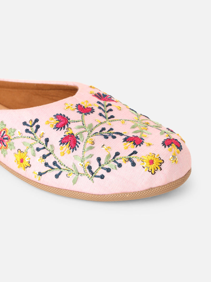 Pairs4U Light Pink Canvas Upper Flats with Embroidered For Womens