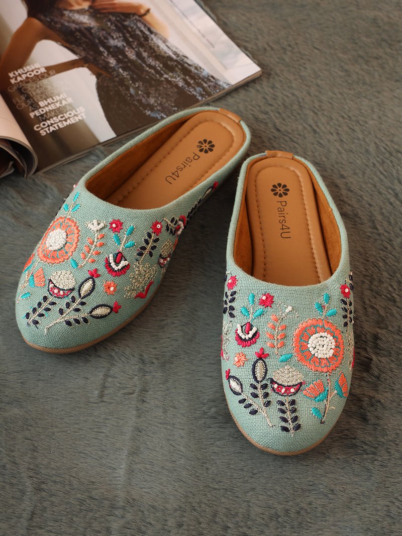 Pairs4U Pista Canvas Upper Flats with Embroidered For Womens