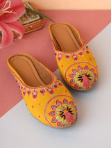 Pairs4U Mustard Canvas upper Flats with Embroidered For Womens