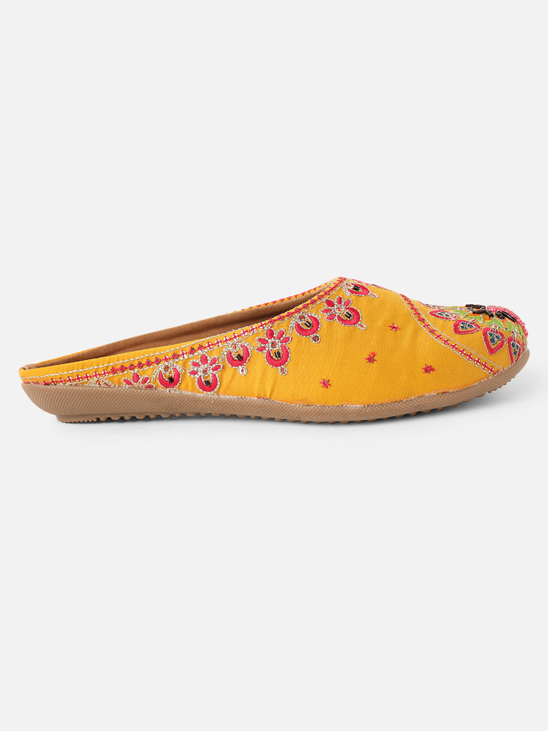 Pairs4U Mustard Canvas upper Flats with Embroidered For Womens