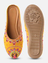 Pairs4U Mustard Canvas upper Flats with Embroidered For Womens