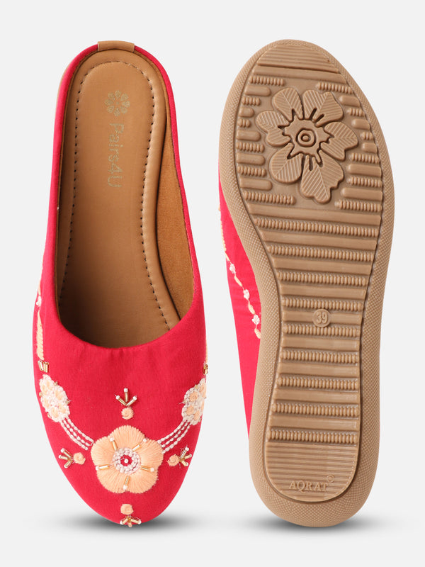 Pairs4U Dark Pink Canvas Upper Flats with Embroidered For Womens