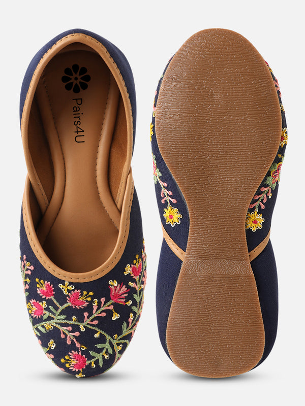 Pairs4U Neavy Blue Canvas upper Flats with Embroidered For Womens