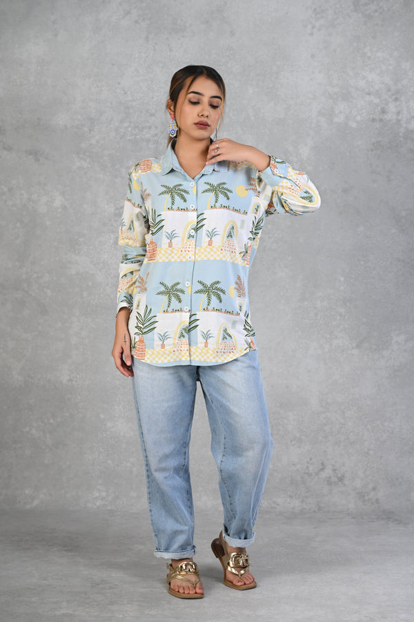 Buy Powder Blue Beach Printed Modal Full Sleeve Shirt at Senorita Fashions