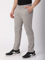 Stitch Hub Grey Fine Twill Cotton Chinos For Men- Regular Fit With Solid Pattern