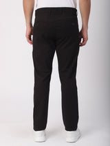 Stitch Hub Black Fine Twill Cotton Chinos For Men- Regular Fit With Solid Pattern