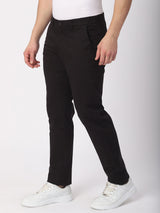 Stitch Hub Black Fine Twill Cotton Chinos For Men- Regular Fit With Solid Pattern