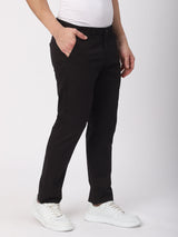 Stitch Hub Black Fine Twill Cotton Chinos For Men- Regular Fit With Solid Pattern