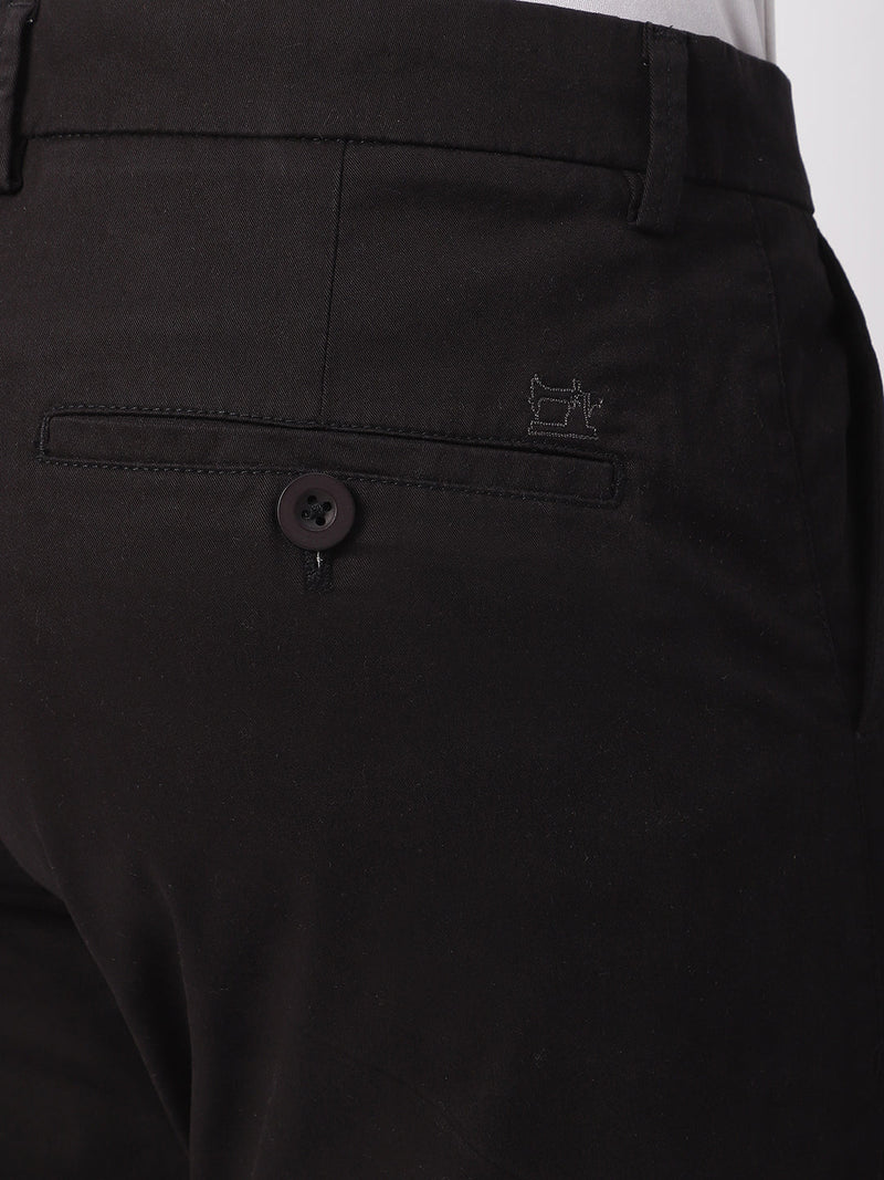 Stitch Hub Black Fine Twill Cotton Chinos For Men- Regular Fit With Solid Pattern