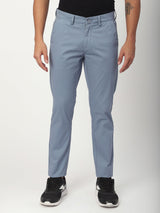 Stitch Hub Cobalt Blue Fine Twill Cotton Chinos For Men- Regular Fit With Solid Pattern