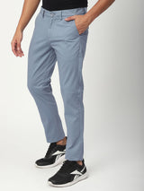 Stitch Hub Cobalt Blue Fine Twill Cotton Chinos For Men- Regular Fit With Solid Pattern