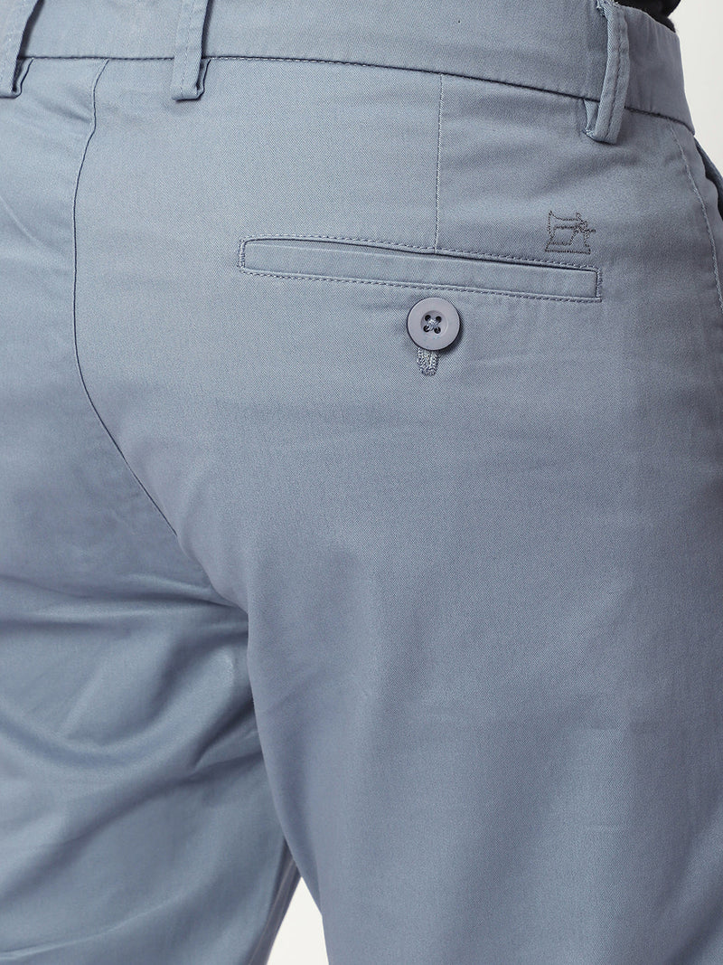 Stitch Hub Cobalt Blue Fine Twill Cotton Chinos For Men- Regular Fit With Solid Pattern