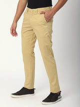 Stitch Hub Beige Fine Twill Cotton Chinos For Men- Regular Fit With Solid Pattern