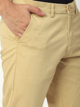 Stitch Hub Beige Fine Twill Cotton Chinos For Men- Regular Fit With Solid Pattern