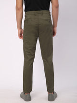 Stitch Hub Olive Green Fine Twill Cotton Chinos For Men- Regular Fit With Solid Pattern