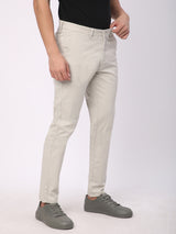 Stitch Hub Light Grey Fine Twill Cotton Chinos For Men- Regular Fit With Solid Pattern