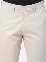 Stitch Hub Light Grey Fine Twill Cotton Chinos For Men- Regular Fit With Solid Pattern