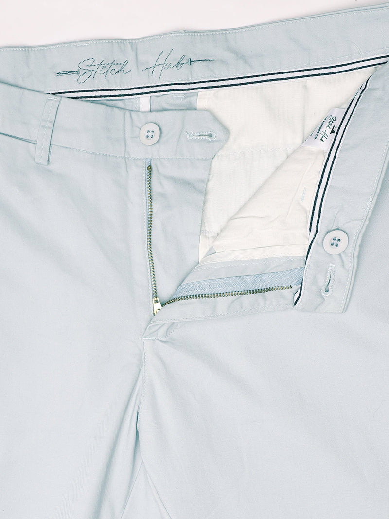 Stitch Hub Sky Blue Fine Twill Cotton Chinos For Men- Regular Fit With Solid Pattern