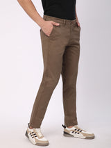 Stitch Hub Coffee Fine Twill Cotton Chinos For Men- Regular Fit With Solid Pattern