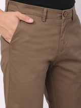 Stitch Hub Coffee Fine Twill Cotton Chinos For Men- Regular Fit With Solid Pattern