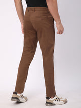 Stitch Hub Brown Fine Twill Cotton Chinos For Men- Regular Fit With Solid Pattern