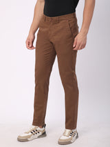 Stitch Hub Brown Fine Twill Cotton Chinos For Men- Regular Fit With Solid Pattern