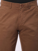 Stitch Hub Brown Fine Twill Cotton Chinos For Men- Regular Fit With Solid Pattern