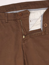 Stitch Hub Brown Fine Twill Cotton Chinos For Men- Regular Fit With Solid Pattern